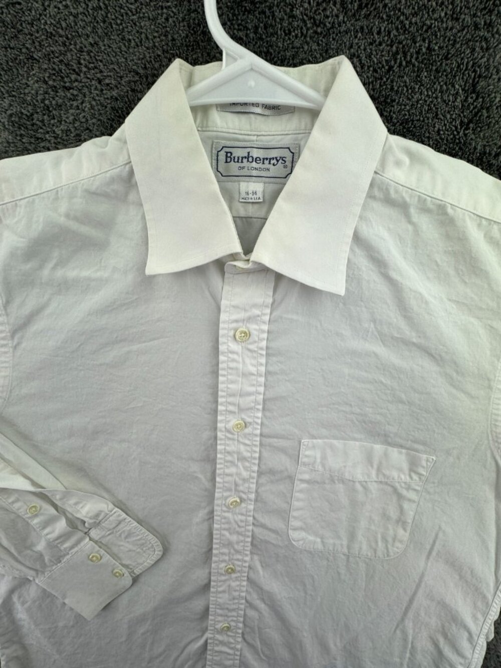 Burberry London Long Sleeve White Button Up Shirt 16 34 USA Made Cotton Adult